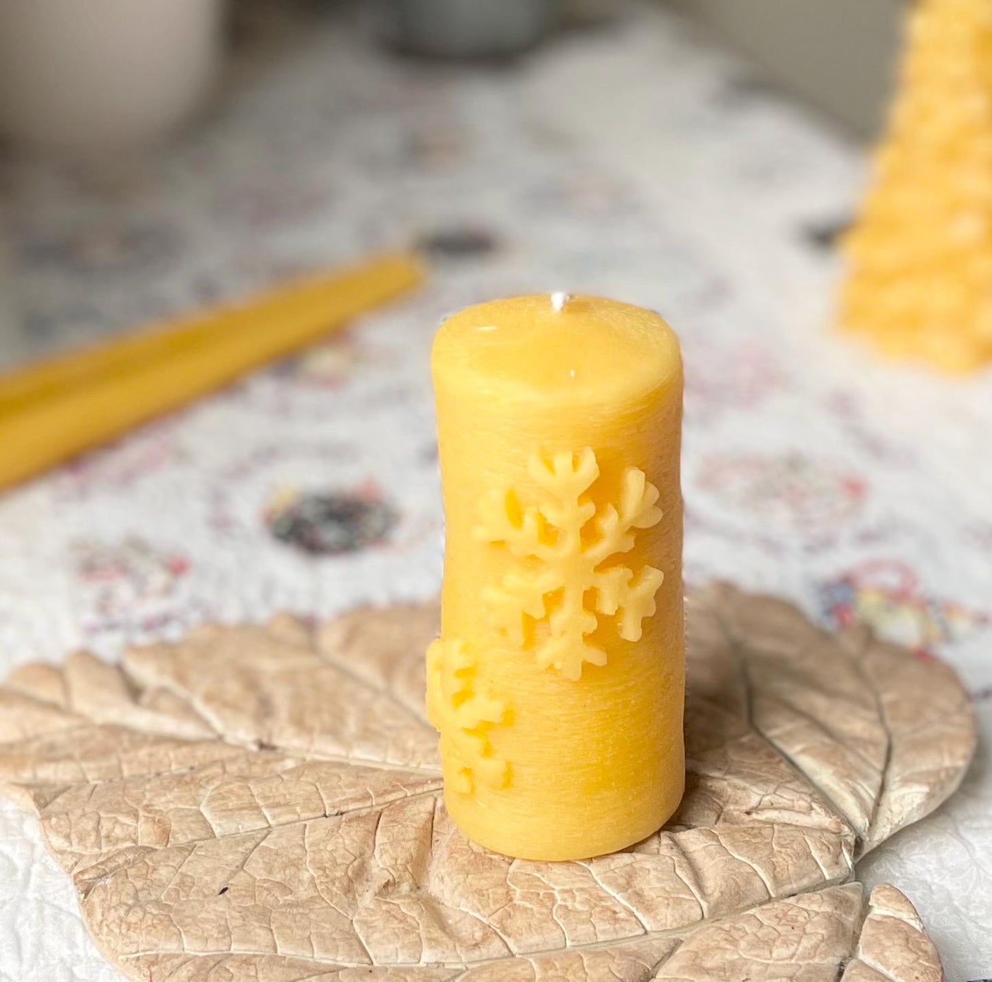 Snowflake Pillar Beeswax Candle