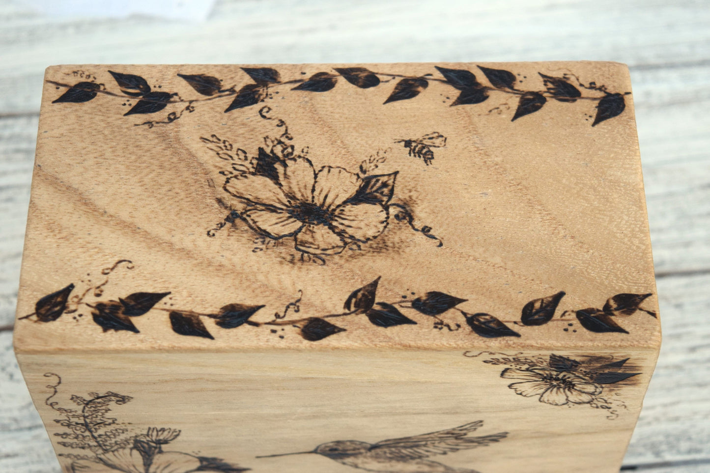 Woodburned Hummingbird Recipe Box