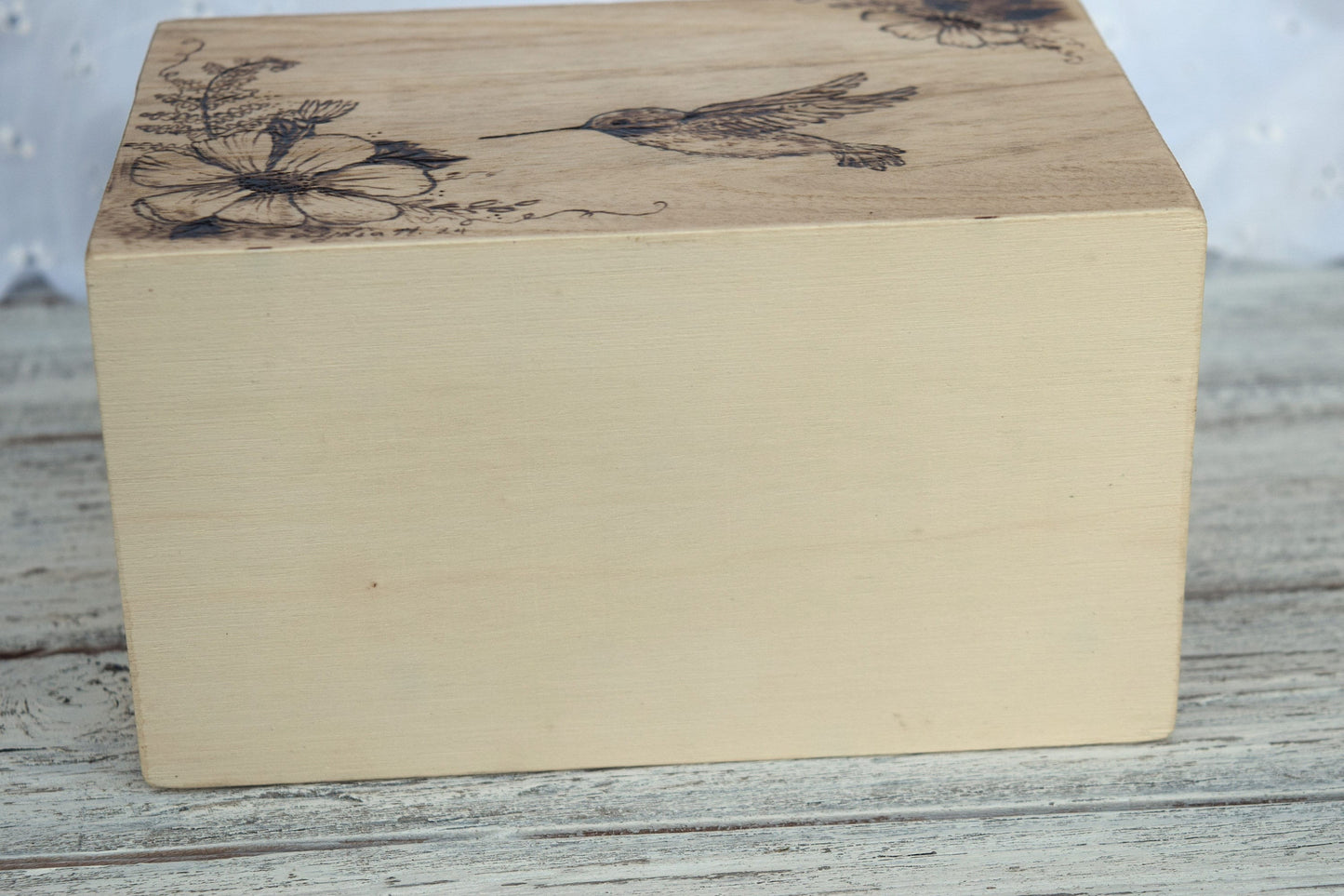 Woodburned Hummingbird Recipe Box