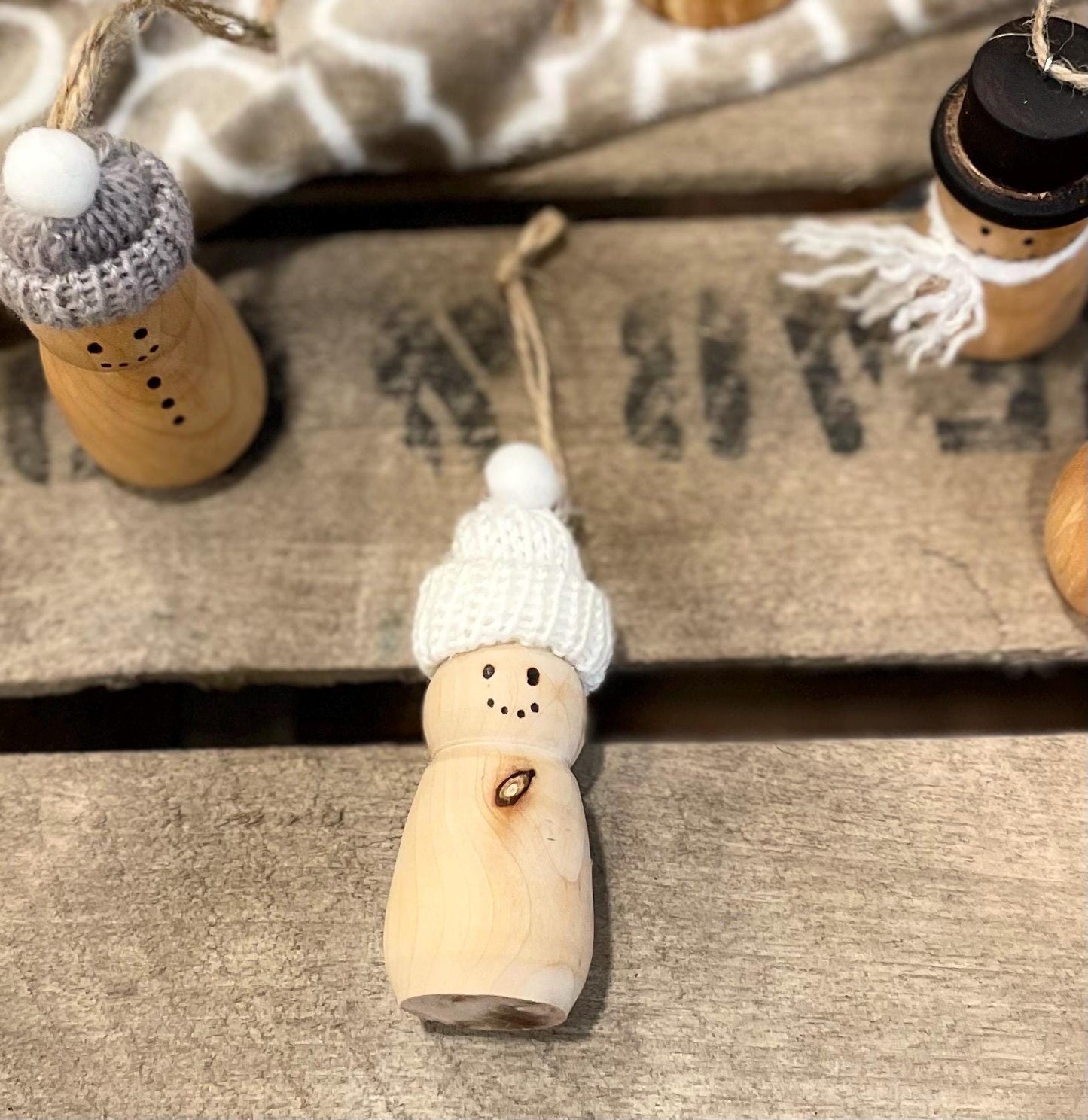 Wooden Ornament Snowman
