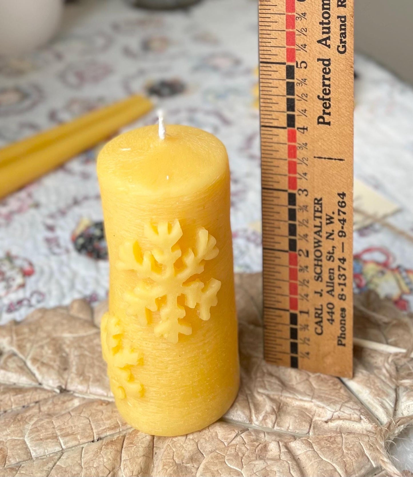 Snowflake Pillar Beeswax Candle