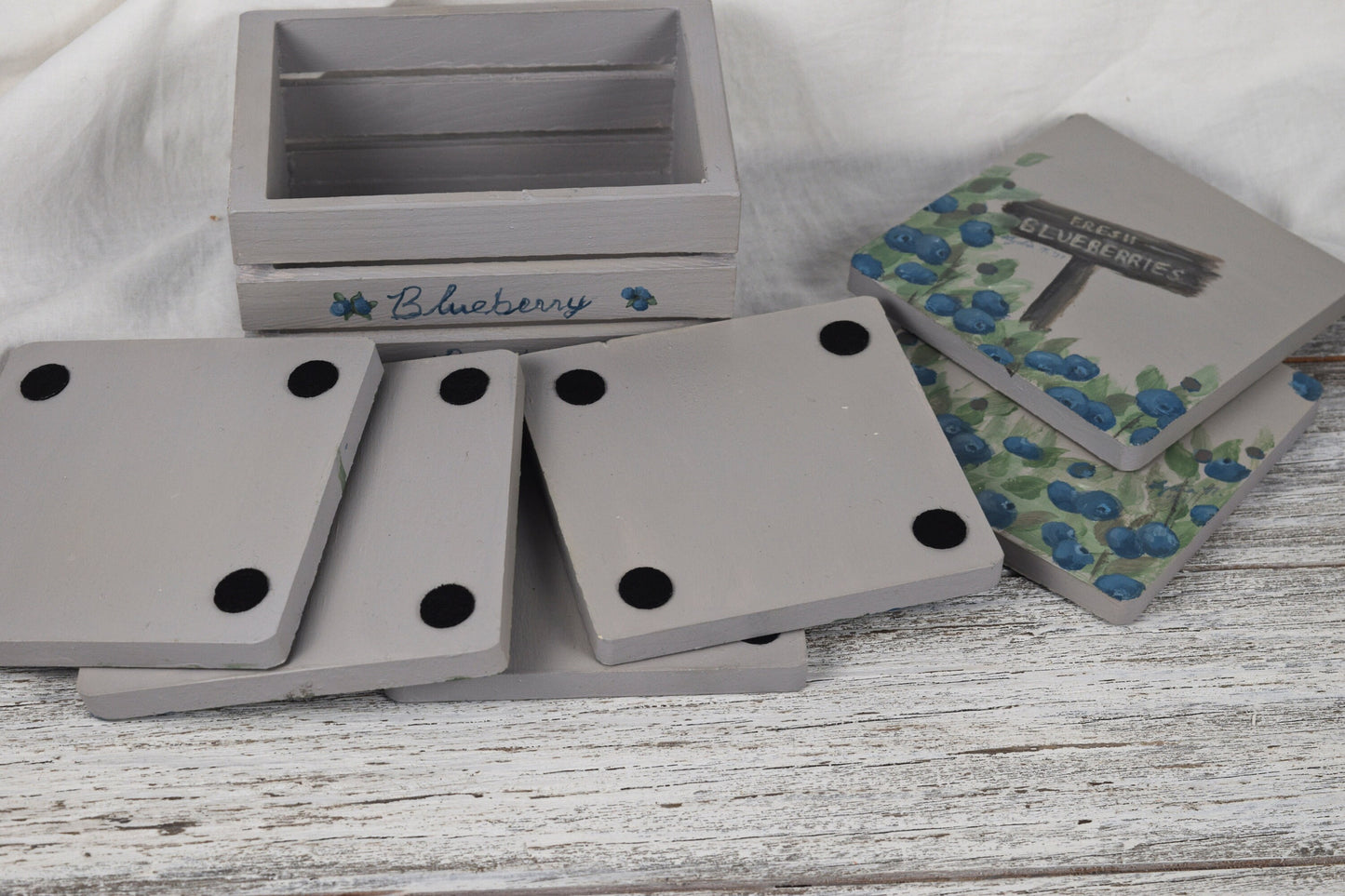 Set of Bird and Blueberry Coasters