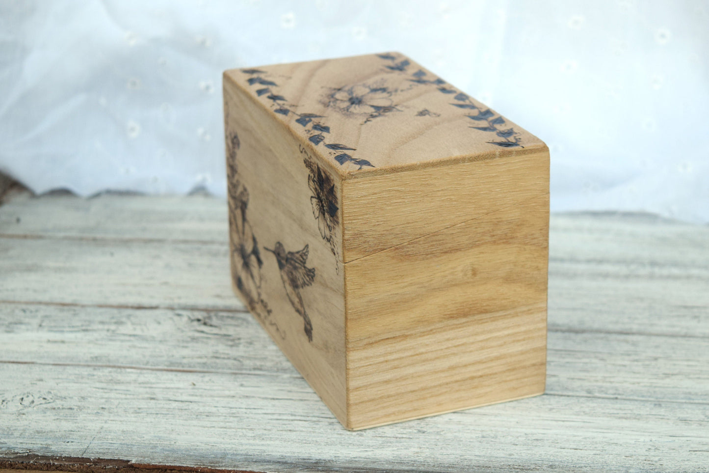 Woodburned Hummingbird Recipe Box