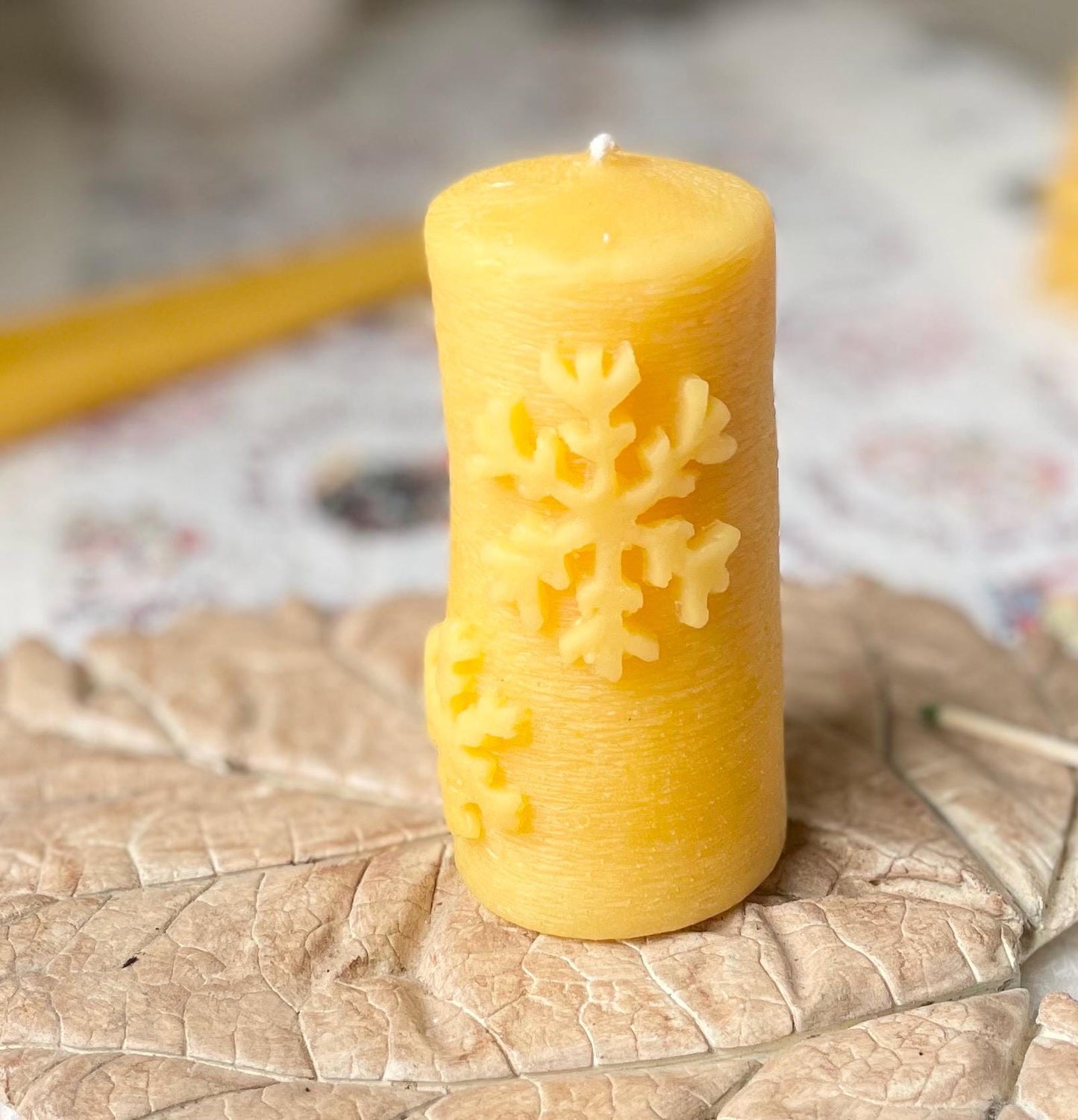Snowflake Pillar Beeswax Candle