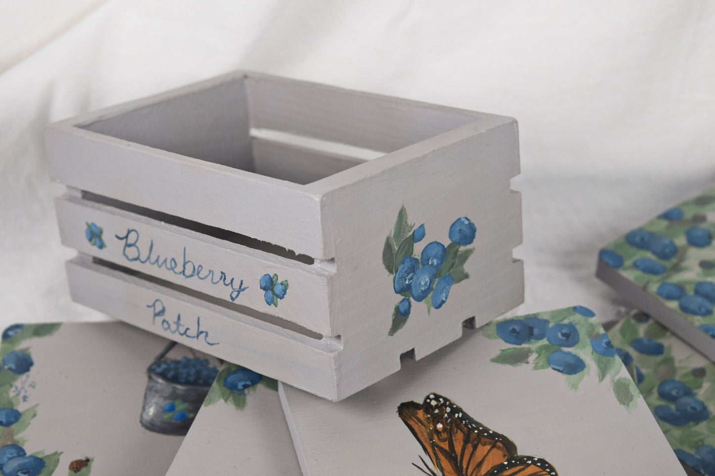 Set of Bird and Blueberry Coasters