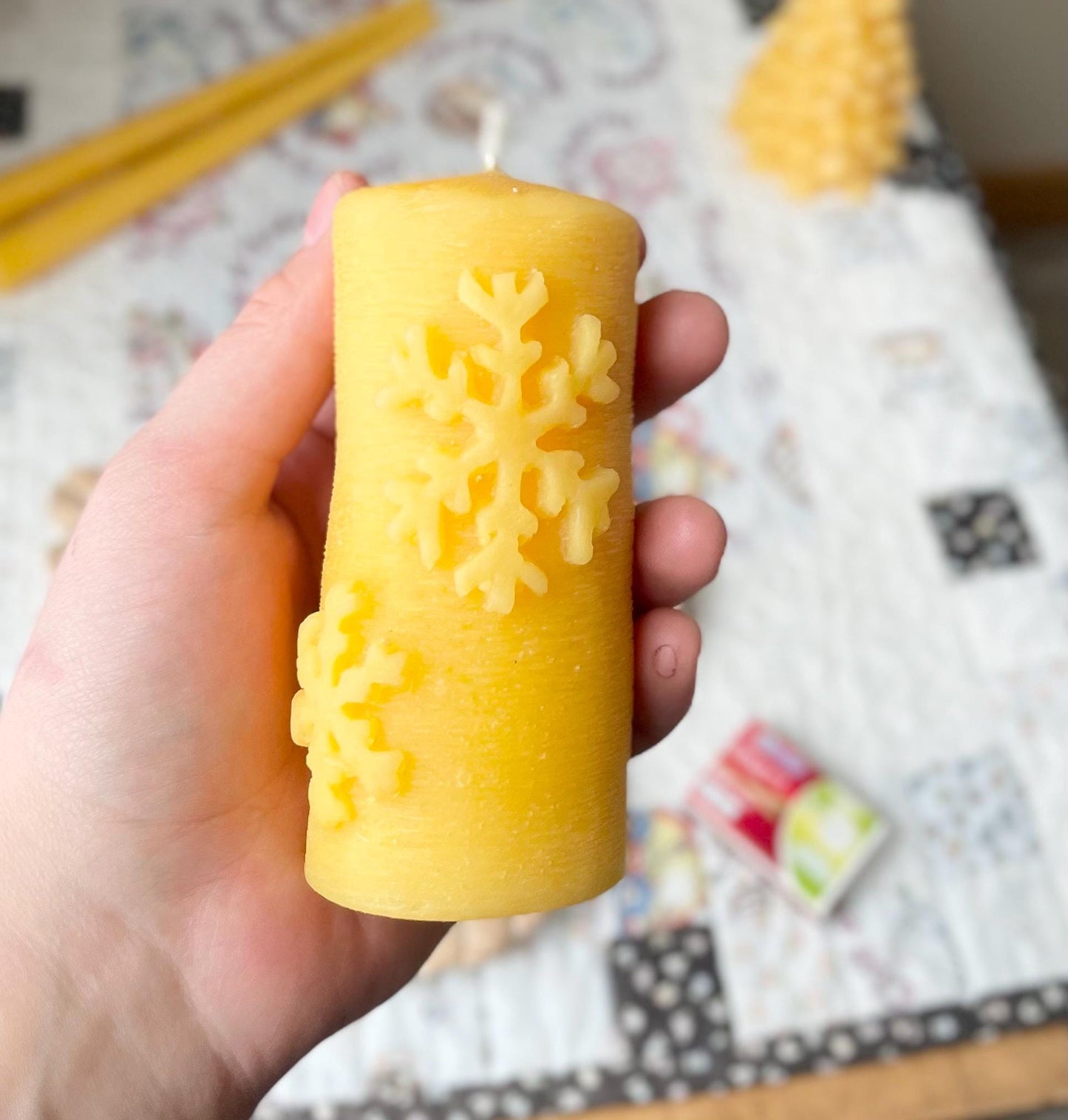 Snowflake Pillar Beeswax Candle