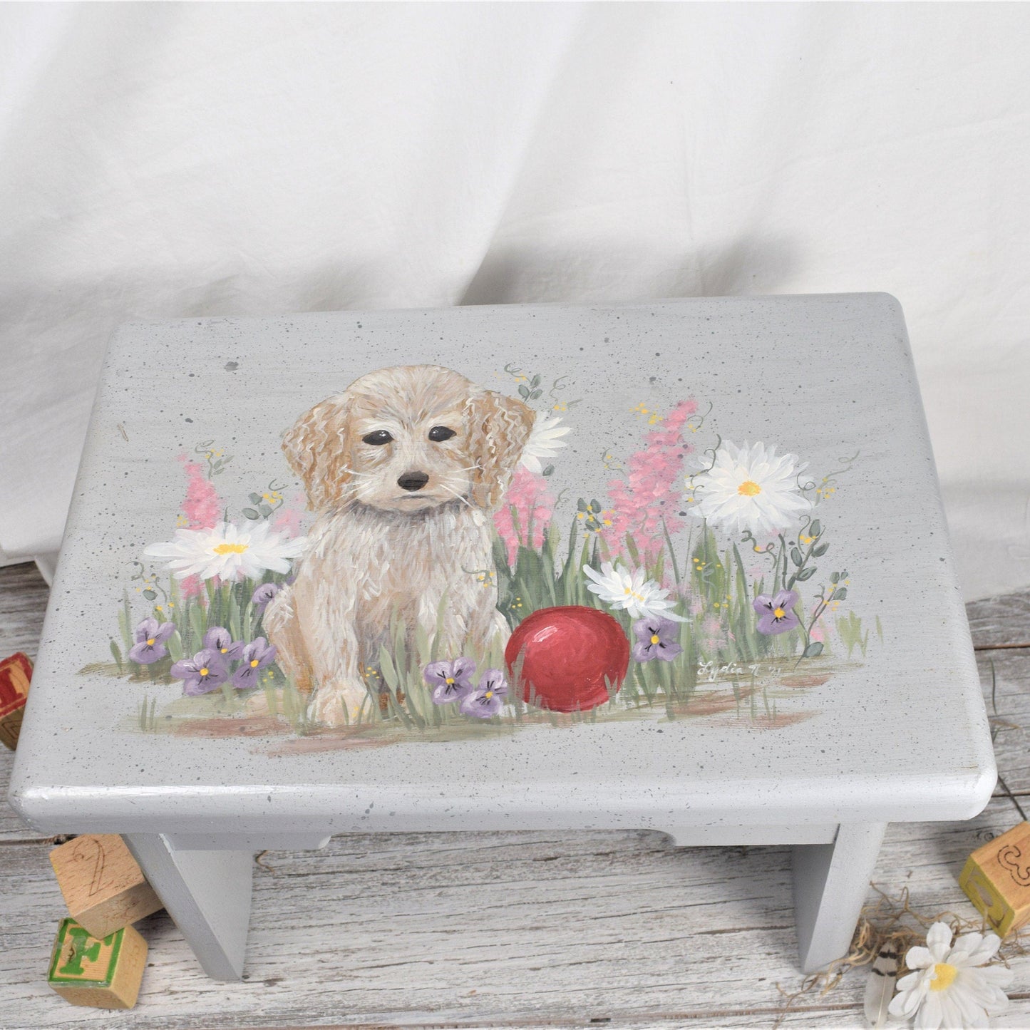 Spaniel and Flower Stool