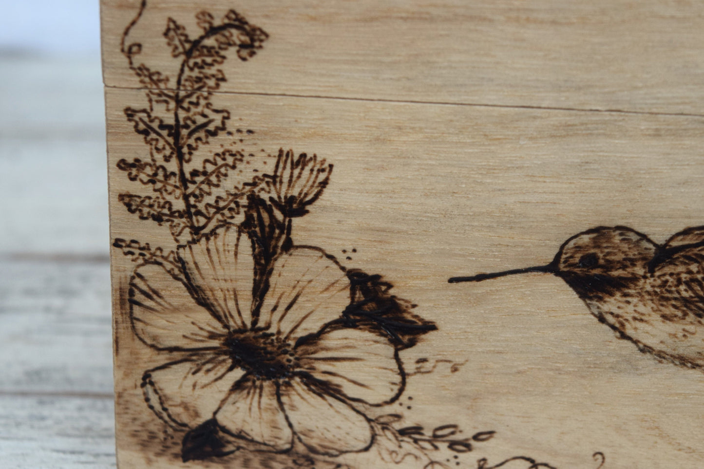 Woodburned Hummingbird Recipe Box
