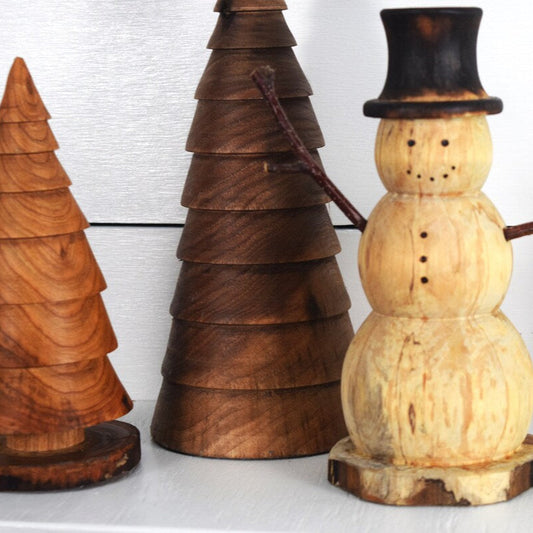 Solid Wood Snowman and Tree Set
